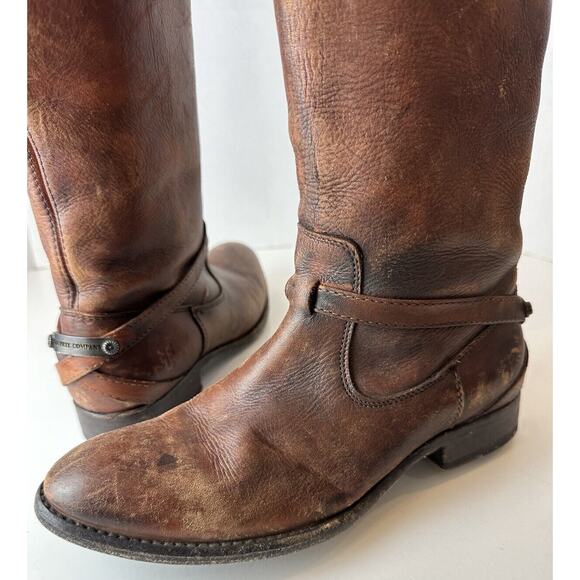 FRYE Lindsay Plate Distressed Leather Tall Riding Boots 76975 Brown Size 7 B - Picture 4 of 16